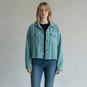 Zara Oversized Corduroy Button Down Jacket Blue Size Medium